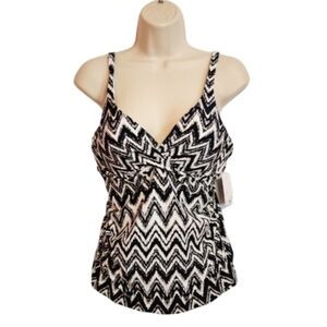 Apt 9 Zig Zag Print Tankini Swim Top Black White Large